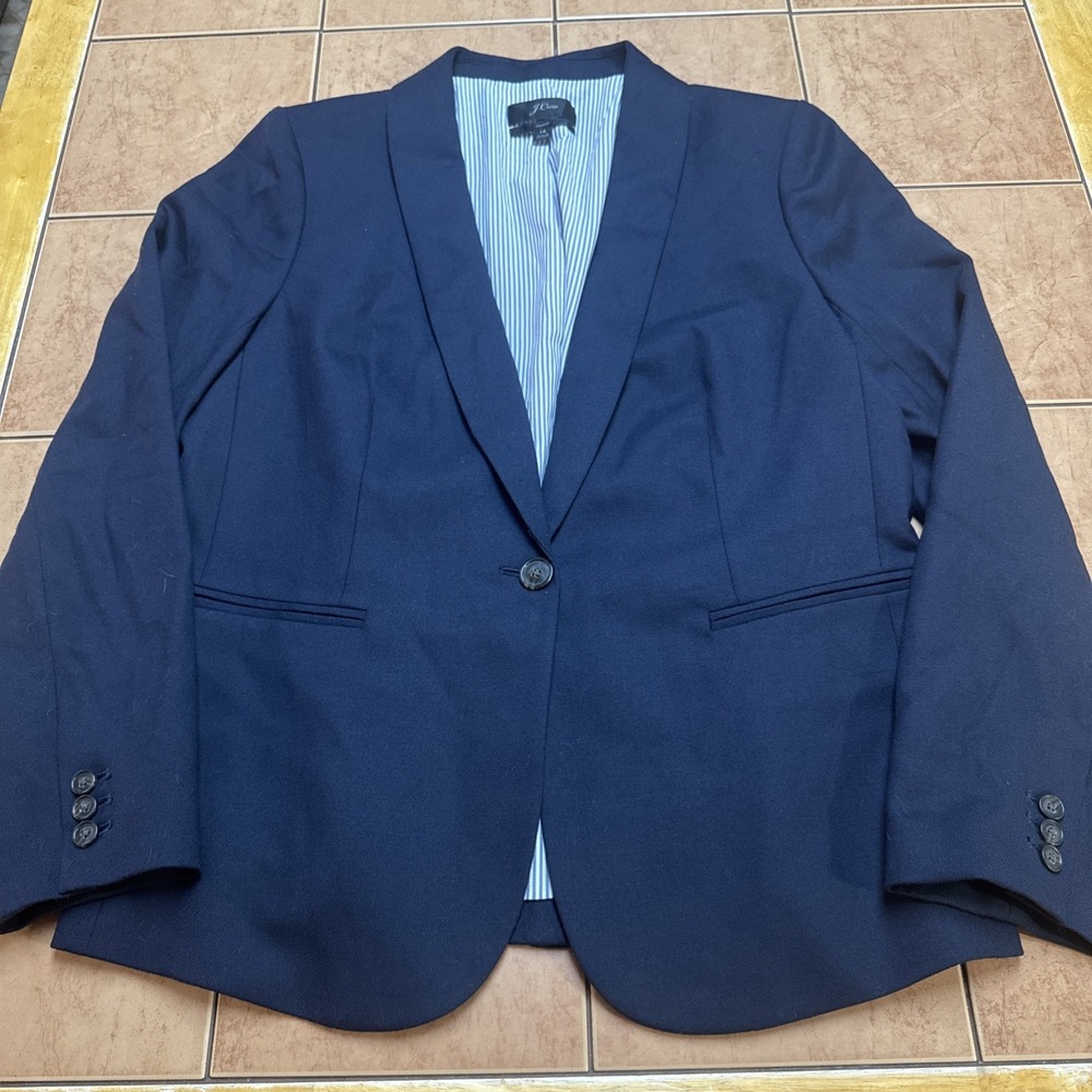 J. Crew Parke Blazer Jacket Women's Sz 14 Stretch Wool Navy Navy Blue Preppy